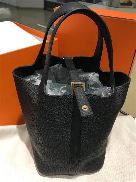 hermes black bucket bag|hermes picotin 18 with strap.